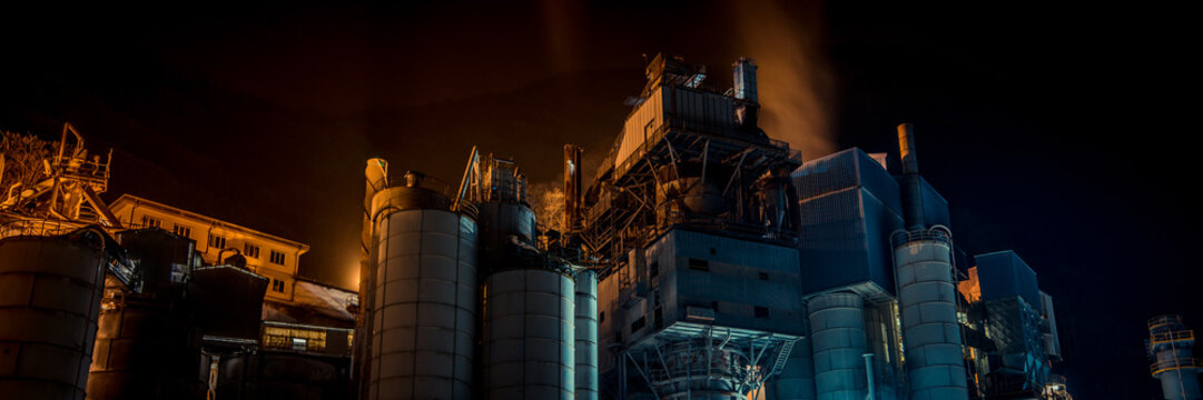 cement plant in the night - panoramic view