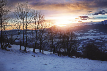 Fototapeta na wymiar beautiful sunrise on a mountain slope