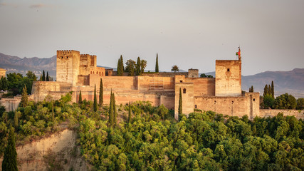 Fototapeta na wymiar Arabic fortress of Alhambra at sunset