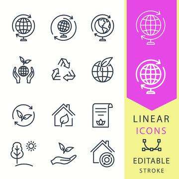 Ecology - Line Vector Icon Set. Editable Stroke.