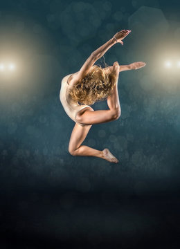 One person, gymnastic, dancer, woman in dynamic beautiful action
