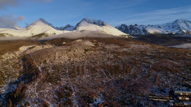 Aerial drone morning view of Tatra Mountains, Slovakia