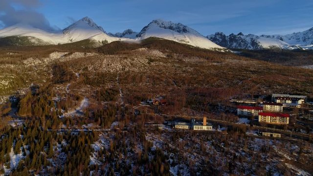 Aerial drone morning view of Tatra Mountains, Slovakia