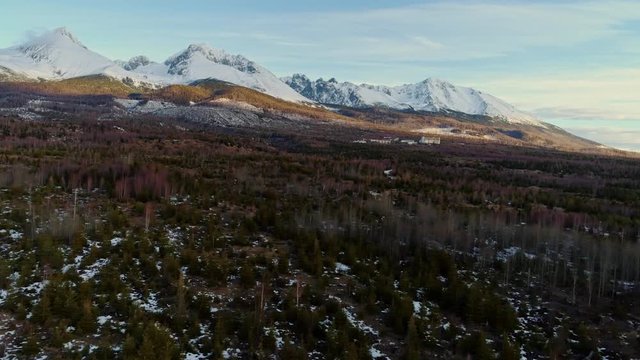 Aerial drone morning view of Tatra Mountains, Slovakia