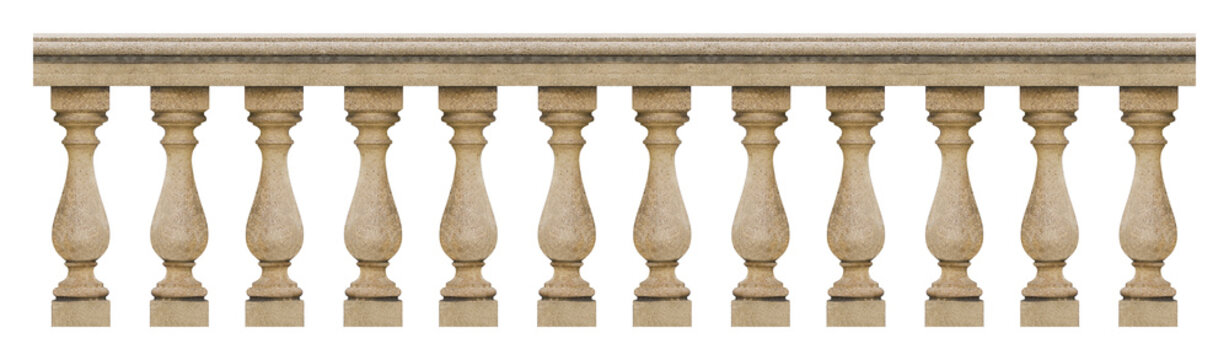 Detail of a concrete italian balustrade - seamless pattern concept image on white backgroud for easy selection
