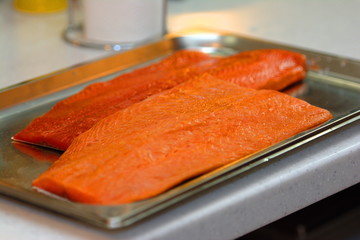 Chopped smoked salmon. Texture.