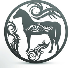 Laser die cut out horse with tribal in a circle