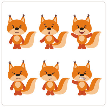 Set funny squirrel in cartoon style. Collection isolated squirrels on white background.