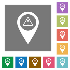 GPS map location warning square flat icons