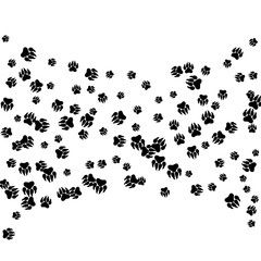 Monochrome Bear Footprints in Black and White. Prints of Paws with Big Claws for Petshop Design or for Goods for Pets. Simple Pattern for Print, Logo or Poster. Vector Confetti Background.