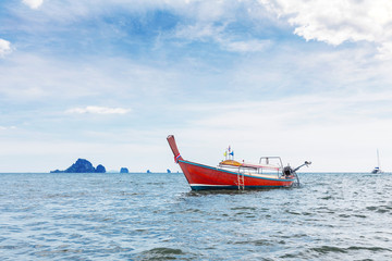landscape traditional longtail boats tropical sea