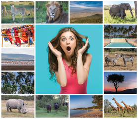 Collage from images of wildlife and beautiful views of the Kenya