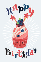 Vector cartoon illutstration of Happy Birthday cupcake