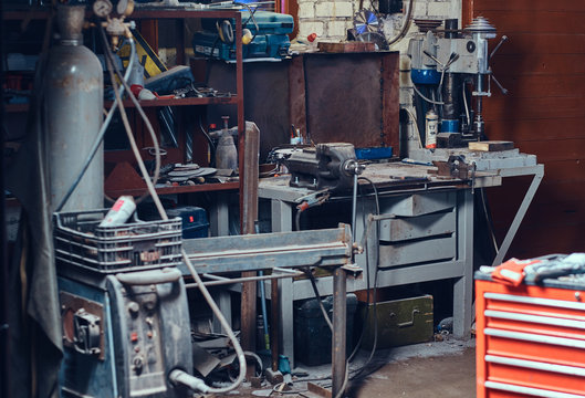 Red Tool Box In A Garage.