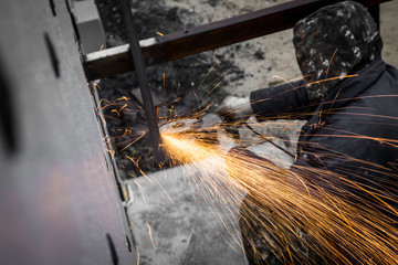 Sparks from metal at the construction site