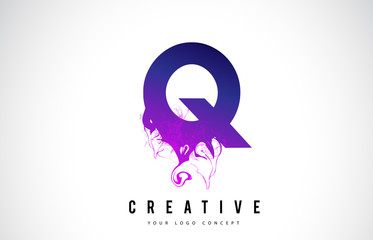 Q Purple Letter Logo Design with Liquid Effect Flowing