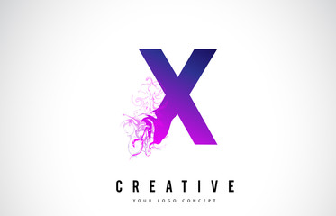 X Purple Letter Logo Design with Liquid Effect Flowing