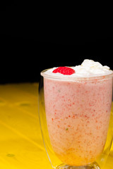 Organic vegan smoothie. Nutritional tasty sweet strawberry drink.