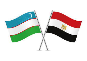 Uzbekistan and Egypt flags. Vector illustration.