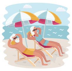 Elderly couple relaxing in their deck chairs