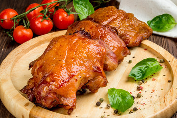 Chicken smoked chicken back is shot in decor