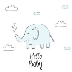Hand drawn vector illustration Happy elephant vector card