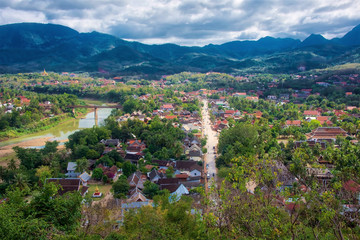 Luang Prabang city, Laos, at the confluence of the Mekong and Nam Khan rivers, UNESCO World...