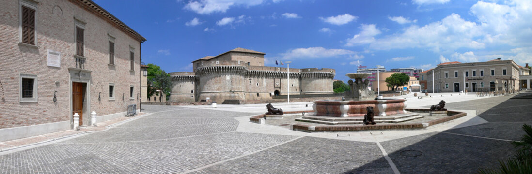 Senigallia - Italy - Panorama of "Piazza del Duca" with the "Rocca Roveresca" and "Palazzetto Baviera"