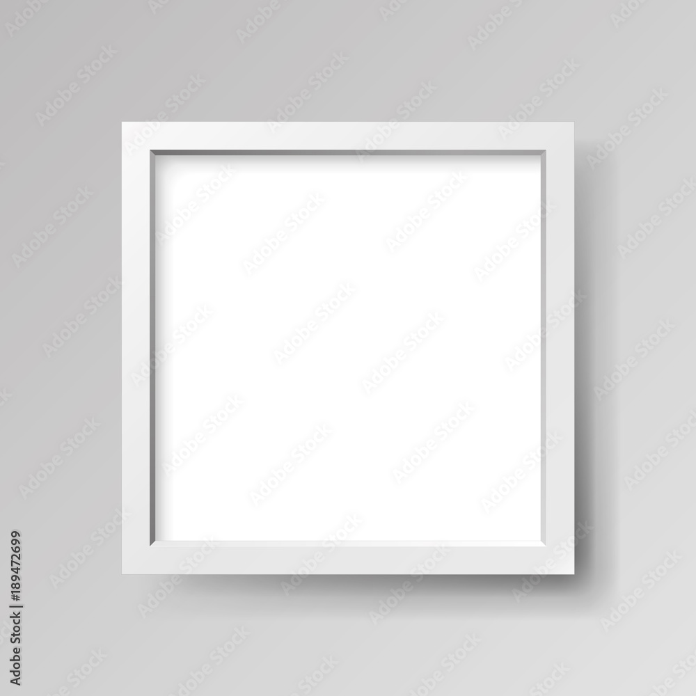 Poster realistic empty white frame on gray background, border for your creative project, mock-up sample, ve