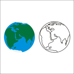 Set of Earth globe in color and black and white