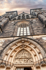 Obraz premium Architecture landmark of Prague, a Basilica of St. Peter and St. Paul in a neo Gothic style cathedral in the Vysehrad castle