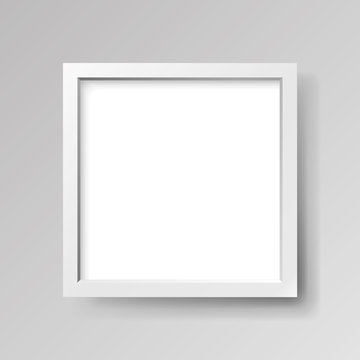 Realistic empty white frame on gray background, border for your creative project, mock-up sample, vector design object
