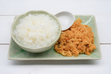 dried shredded pork and white rice porridge
