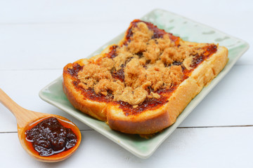 chili sauce with dried shredded pork toast
