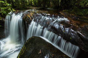 Fototapeta premium Waterfall in thai national park. In the deep forest on mountain. 
