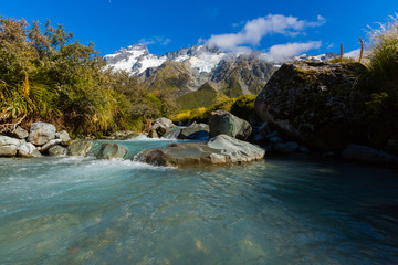 Blue river at Mt. Cook National Park, New Zealand	