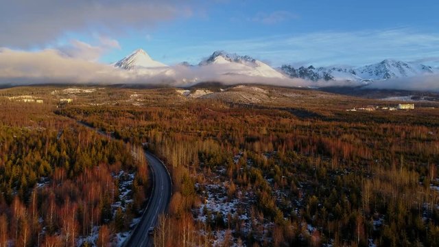 Aerial drone morning view of Tatra Mountains, Slovakia