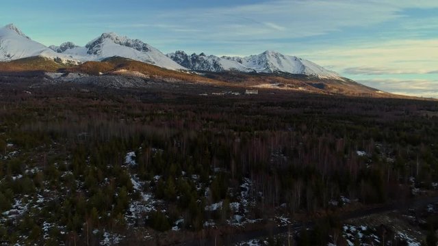 Aerial drone morning view of Tatra Mountains, Slovakia