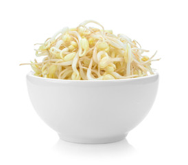 Bean Sprouts in white bowl on white background