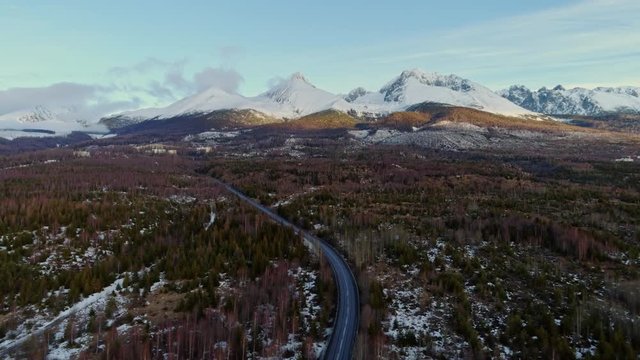 Aerial drone morning view of Tatra Mountains, Slovakia