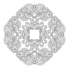 Circular pattern in the form of a mandala. Henna tatoo mandala. Mehndi style. Decorative pattern in oriental style. Coloring book page.