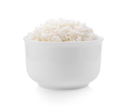 rice in white bowl on white background
