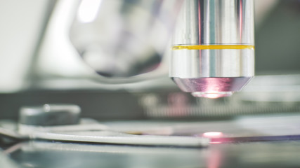 Close up objective lens microscope.