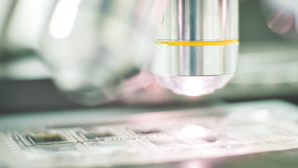 Close up objective lens microscope.