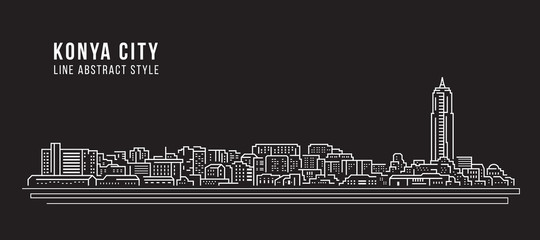 Fototapeta premium Cityscape Building Line art Vector Illustration design - Konya city