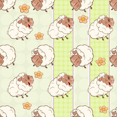 Background with Cute Sheeps. Seamless Pattern