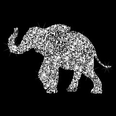 Feast of an elephant. Brilliant icon. The effect of a diamond. Transparent silvery jeweler icon. Wild nature.