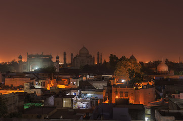 Iconic view of Taj Mahal one of the World Wonders, Agra, India