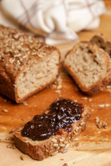Homemade fresh baked bread with jam