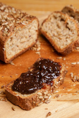 Homemade fresh baked bread with jam